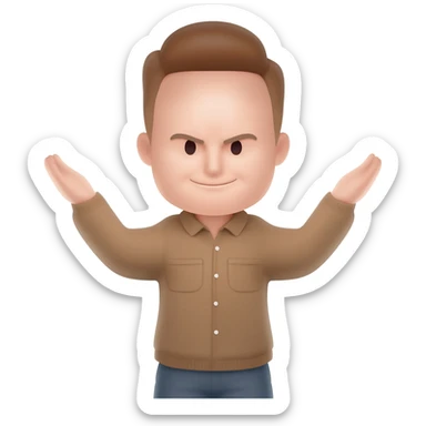 Arrogant prideful expression with a distinct, universally recognized, nonverbal display characterized by a small smile, slight backward head tilt, expanded chest, and arms on hips or raised. sticker