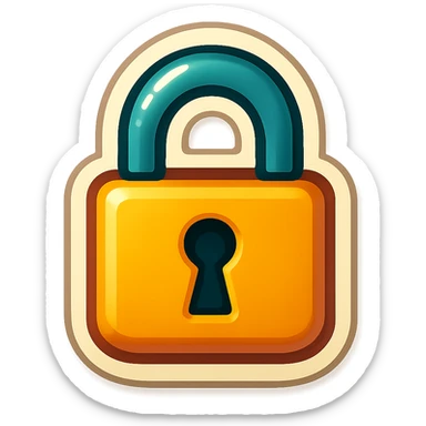 cartoon style sticker of a single lock symbol, simple and clear, no text sticker