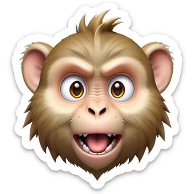 Cinematic Comical Macaque Portrait Emoji, Head tilted dramatically with an exaggerated, shocked expression and a raised eyebrow, featuring a lively, nimble build with spiky fur and wide, comically expressive eyes, Simplified yet hilariously animated features, highly detailed, glowing with a slightly sassy, vibrant glow, high shine, dramatic yet playful, stylized with an air of cheeky primate attitude, soft glowing outline, capturing the essence of a meme-worthy macaque that looks ready to deliver a playful side-eye into viral fame! sticker