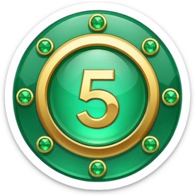 A round emerald sign for a paid subscription and level 5 jewels with the number sticker