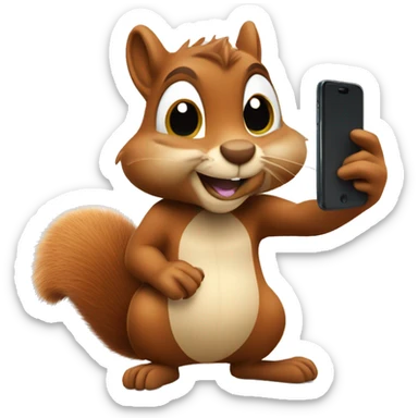 squirrel holding an acorn and a phone taking a selfie  sticker