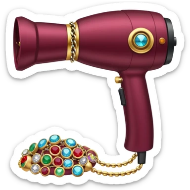 burgundy blow dryer covered in jewelry sticker