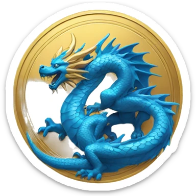 golden coin with a blue dragon sticker
