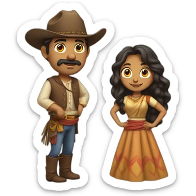 Indian woman with wavy hair and a folded skirt filming a western man sticker