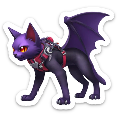cool edgy black punk purple red ethereal fantasy nargacuga-bat-cat-Fakemon collar harness full body sticker