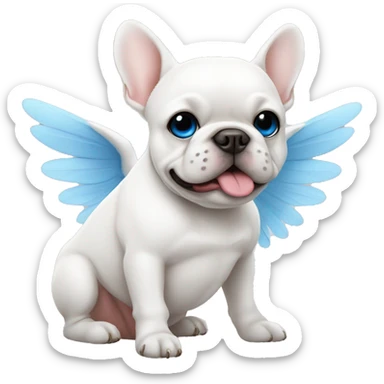 White Frenchie with one blue eye and  wings sticker