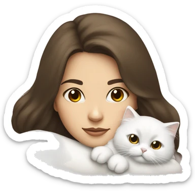 Brunette woman snuggling white Persian cat sticker