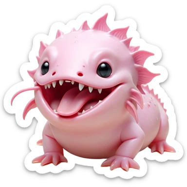 Cinematic Cute Yawning Axolotl Portrait Emoji, Head tilted slightly with a dramatic, wide-open yawn, showcasing smooth, pale pink skin with softly drooping feathery gills, eyes barely open in drowsy contentment, Simplified yet irresistibly adorable features, highly detailed, glowing with a soft, cozy glow, high shine, relaxed yet expressive, stylized with a touch of whimsy, bright and endearing, soft glowing outline, capturing the essence of a sleepy yet affectionate aquatic creature, so drowsy it feels like it could stretch out of the screen and curl up for a nap! sticker