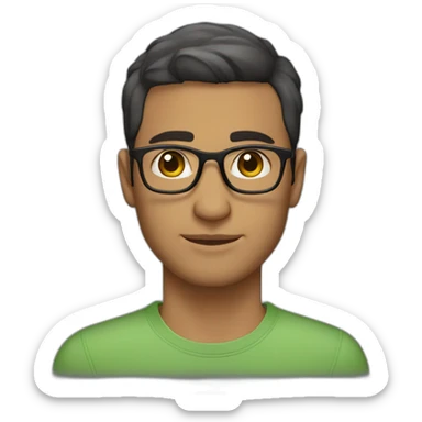 man with short haircut, honey/green eyes color, armenian traits, short beard, white regular skin color and glasses sticker