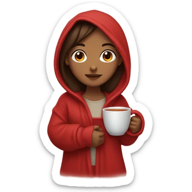 Brunette girl wrapped in red blanket with hoodie sipping tea sticker