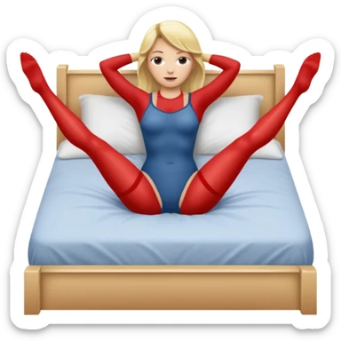 Nude woman, thin blonde, C Cup, lying in bed, legs raised up, ass showing, legs spread sticker