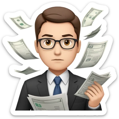 finance person with papers flying around sticker