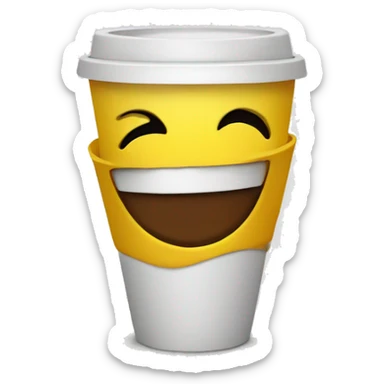Smiley face emoji with teardeop and with cup a coffee sticker