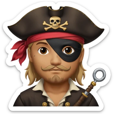 pirate with black eyepatch covering one eye and with only one ye sticker