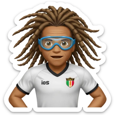 footballer Edgar Davids with signature dreadlocks and sports goggles, energetic expression sticker