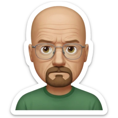 Draw Walter White in glasses, bald head, goatee beard, green shirt & serious expression. sticker