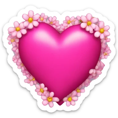 hot pink heart with flowers sticker