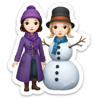Virginia Poe and Maria Clemm 1800's full body building a snowman sticker