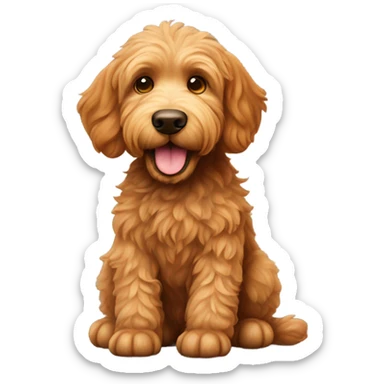 A ginger (or red) Labradoodle is waving its paw and saying hello. sticker