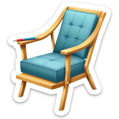 Icon for Furniture Design: a sketch of a stylish piece of furniture, like a chair or sofa, with design tools such as a ruler, pencil, and fabric swatches. The icon should represent creativity and craftsmanship in furniture design. Transparent background. sticker