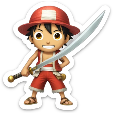 Luffy with a ballon sword text habib sticker