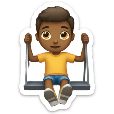 A boy standing behind a swing sticker