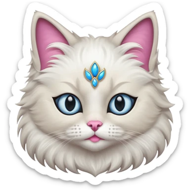 Neva masquerade cat, very fluffy, gray and white, blue eyes and pink nose sticker