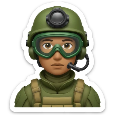 modern infantry soldier with green body armor, helmet, mask, and night vision goggles, cool and brutal sticker