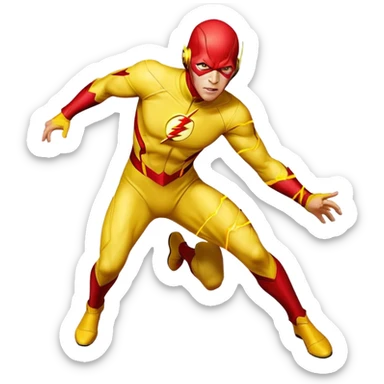 Reverse Flash DC Comics villain in yellow suit with red lightning sticker