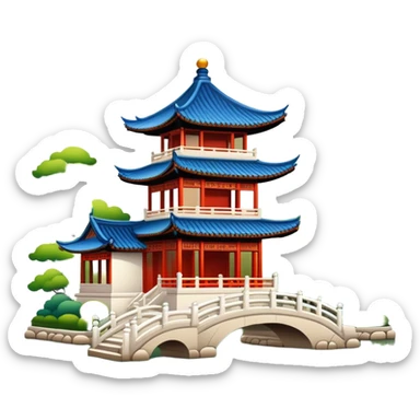 Suzhou classical garden with pavilion, simplified emoji style with bold outlines and bright colors, cartoon style traditional Chinese garden sticker