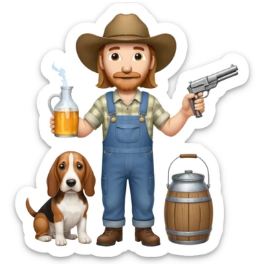 hillbilly half basset hound half man with moonshine and gun emoji sticker