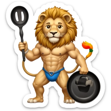 Lion holding cast iron skillet sticker