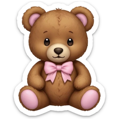 Brown teddy bear with a light pink bow sticker