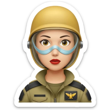 woman soldier with hair style wearing mouth mask sticker