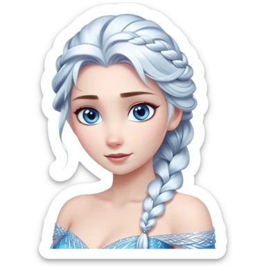 Cinematic Stunning Elsa Portrait Emoji, Ice-blue gown shimmering, platinum hair flowing in a graceful braid, piercing blue eyes glowing with icy magic, an aura of regal power and breathtaking beauty, frozen elegance at its finest! sticker