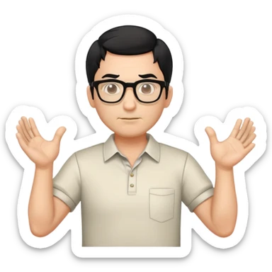 professor with black hair and glasses wearing shirts, no mustache, with hands positioned as if grabbing an invisible rugby ball sticker