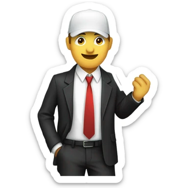 a stock market trader with tie, white shirt, black jacket and red cap holding banknotes in his hand sticker