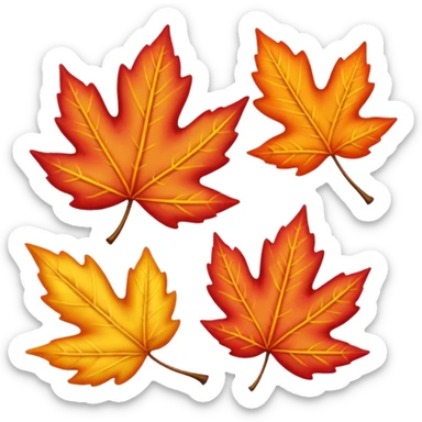 3 autumn leaves, horizontally, blowing in the wind, to the left, white background sticker