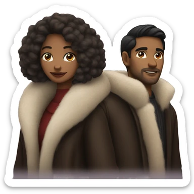 Dark haired couple in long fur coats sticker