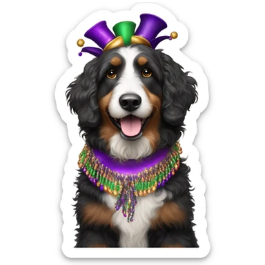 Bernedoodle dressed for Mardi Gras sticker