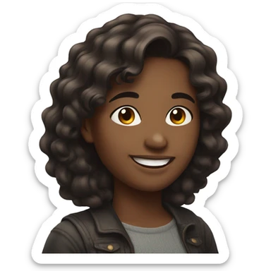 smiling girl with dark brown wavy hair  sticker
