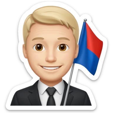 a Russian man in a suit with a flag in his hand sticker