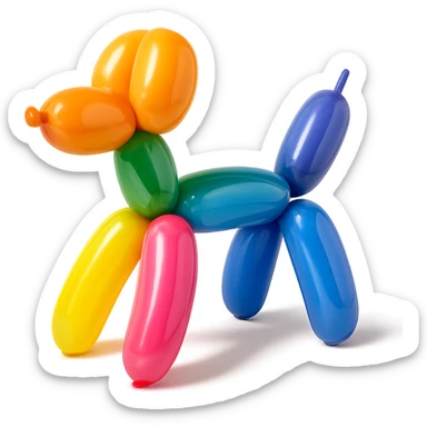 <system_prompt>
  <style>
    <name>Hyperrealistic Colorful Balloon</name>
    <description>3D render designed in a hyperrealistic colorful balloon style.</description>
    <materials>
      <surface>
        <type>latex</type>
        <finish>shiny</finish>
        <reflectivity>high</reflectivity>
        <stretching>slightly_stretched</stretching>
        <imperfections>
          <creases>subtle</creases>
          <warps>light</warps>
          <kinks>natural</kinks>
        </imperfections>
        <ends>tied</ends>
      </surface>
    </materials>
    <shape>
      <feel>inflated</feel>
      <construction>hand-twisted</construction>
      <volume>high</volume>
    </shape>
    <lighting>
      <style>sharp</style>
      <shadows>none</shadows>
      <enhance>volume</enhance>
    </lighting>
    <aesthetic>
      <mood>playful</mood>
      <style>pop-art</style>
    </aesthetic>
    <background>
      <style>minimal</style>
      <clean>true</clean>
    </background>
  </style>
</system_prompt>

{subject} = dog sticker