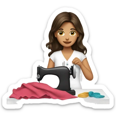 Brunette girl sewing  sticker