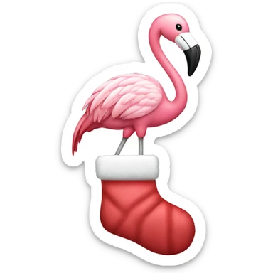 Flamingo holding Christmas stocking sticker