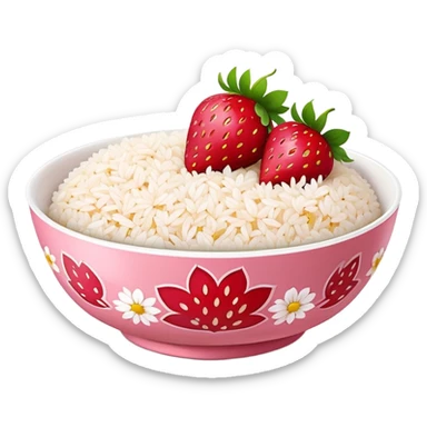 strawberry in rice with chicken inside of a beautiful flowe design bowl sticker