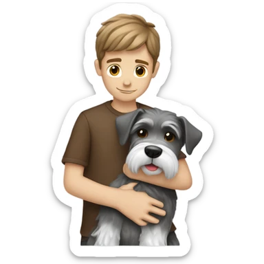 White Boy with brown hair and schnauzer hugging  sticker