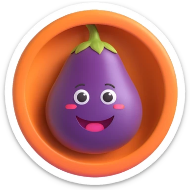 playful emoji of an eggplant sitting in a round hole sticker