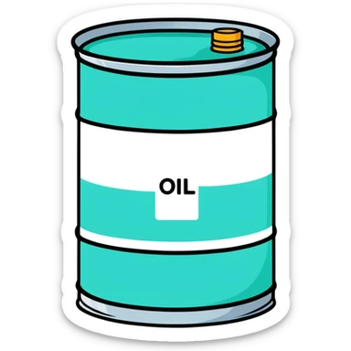 Oil barrel labeled OIL, minimalist design with soft gradients in sky blue, teal green, white, and light gray sticker