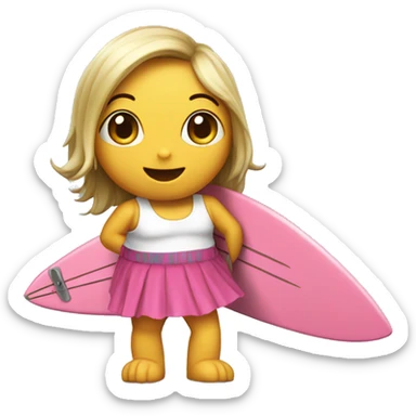 Can you create an emoji of a surfing dinosaur in a pink skirt?  sticker